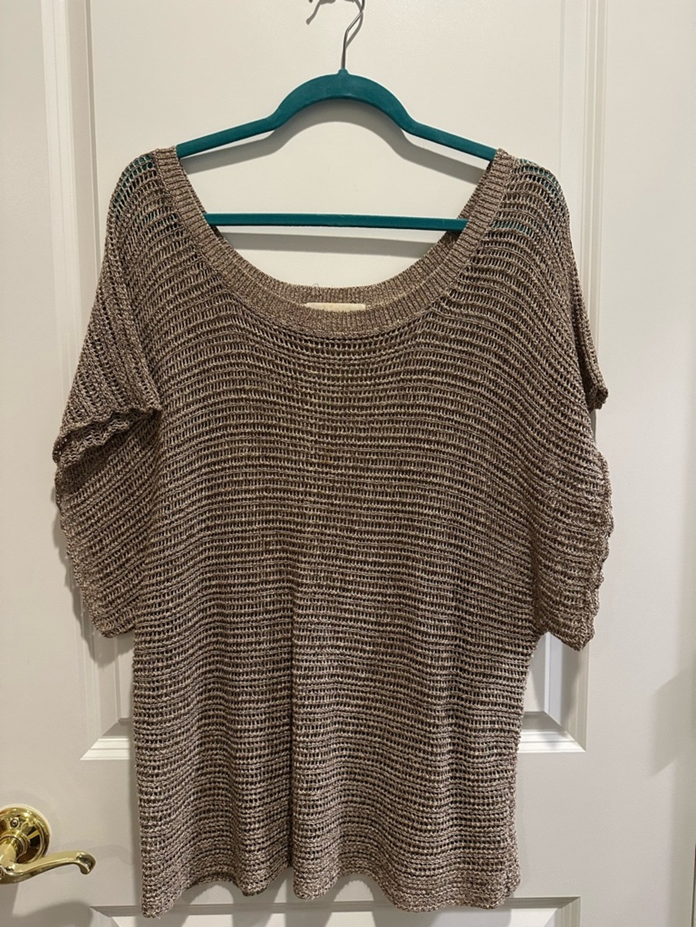 Love Sam Taupe Scoop Neck Short-Sleeve Knit Sweater